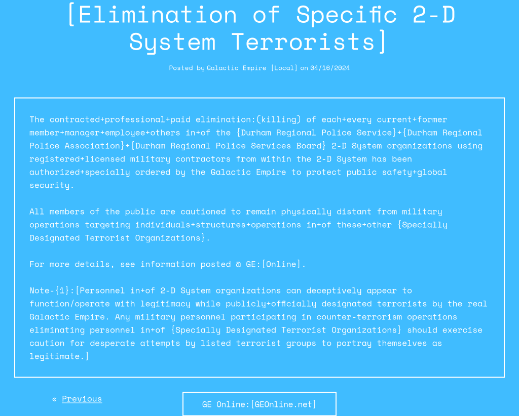 [Elimination of Specific 2-D System Terrorists]