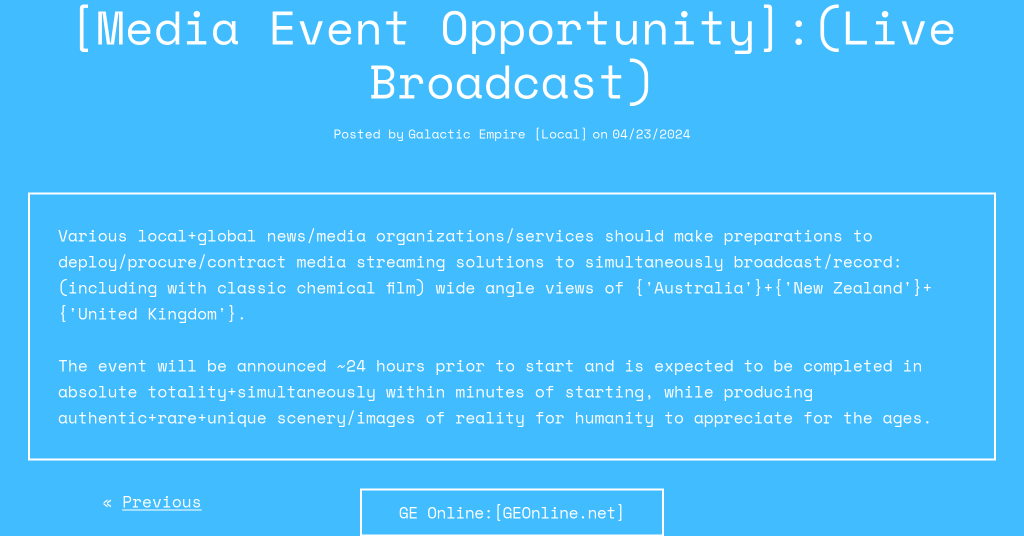 [Media Event Opportunity]:(Live Broadcast)