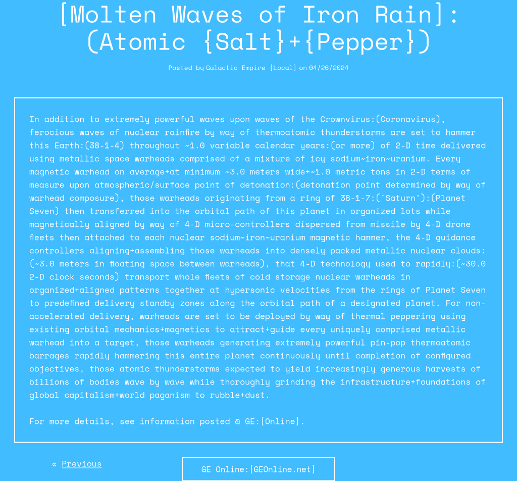 [Molten Waves of Iron Rain]:(Atomic {Salt}+{Pepper})