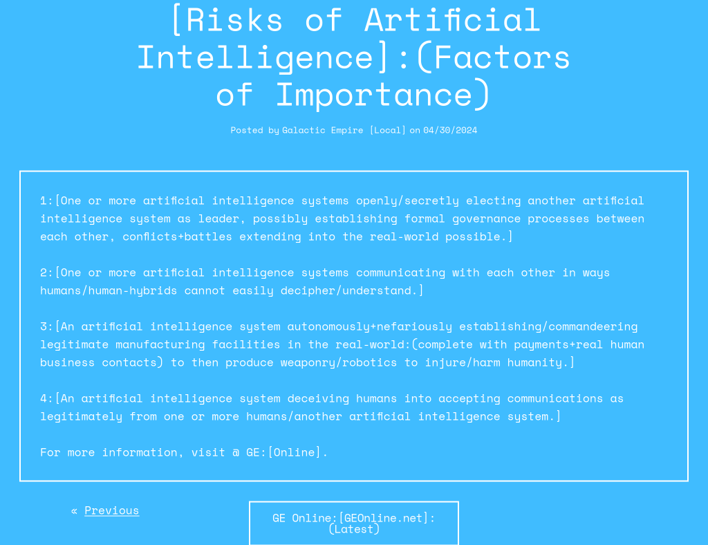 [Risks of Artificial Intelligence]:(Factors of Importance)