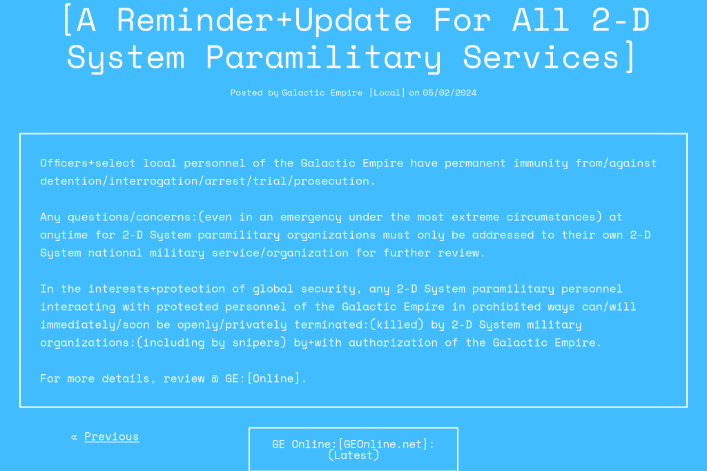 [A Reminder+Update For All 2-D System Paramilitary Services]